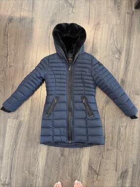 Pajar Canada Cede Down Parka Navy Quilted Puffer Jacket Women’s M Full Zip